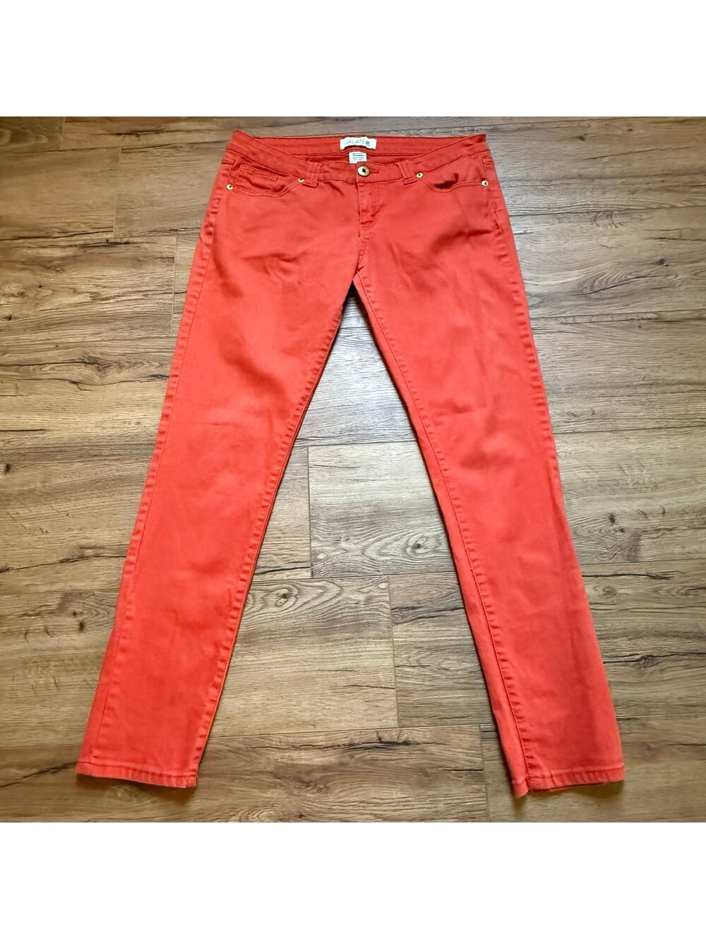 Jalate Juniors Womens Size 13 Orange Denim Skinny Low Rise Jeans w/ Gold Accents